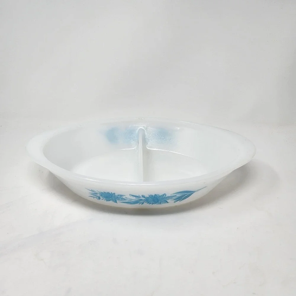 Glasbake Vintage 60's Milk‎ Glass Divided Casserole Dish 12